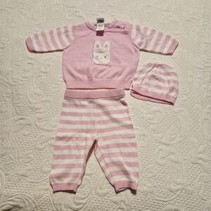 Little Me girls 3 months knit sweater, pants & hat bunny NWOT 100% cotton